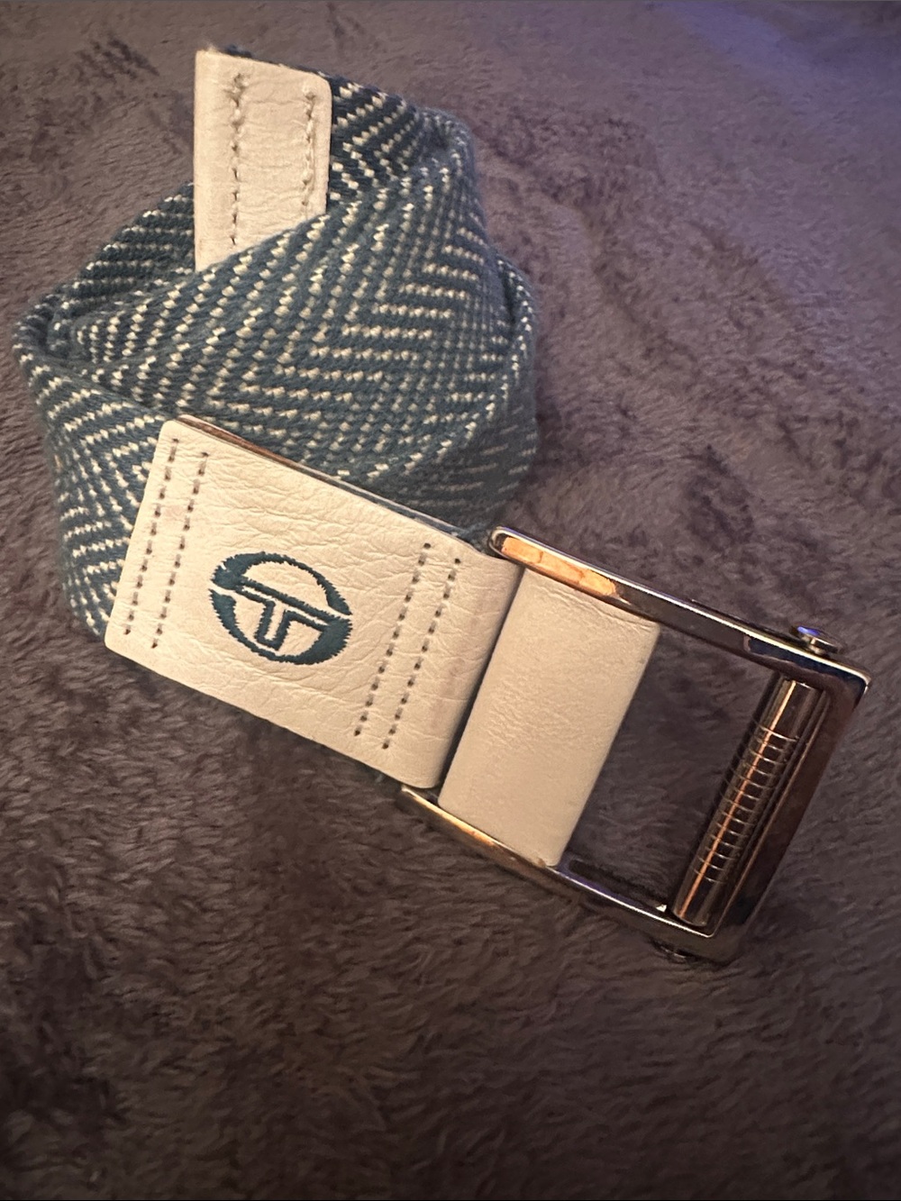 Sergio Tacchini Men's Woven Blue & White Belt with Leather Trim